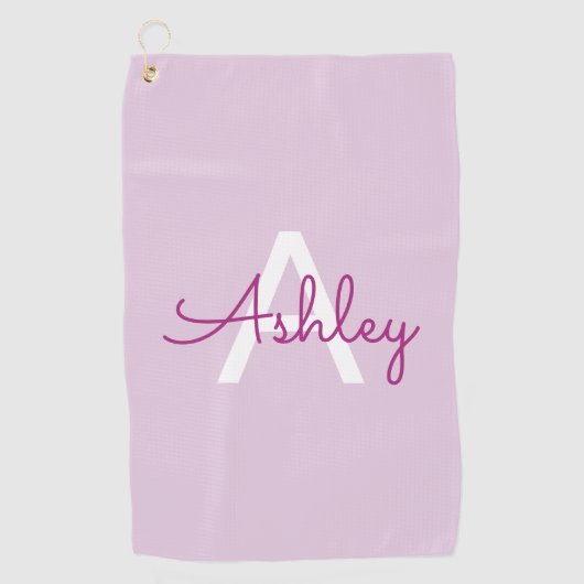 Skriptname & Monogramm | Magenta & Helllila Golfhandtuch (Vorderseite)
