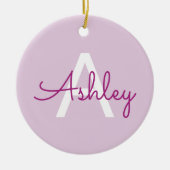 Skriptname & Monogramm | Magenta & Helllila Keramik Ornament (Vorne)