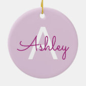 Skriptname & Monogramm | Magenta & Helllila Keramik Ornament (Hinten)