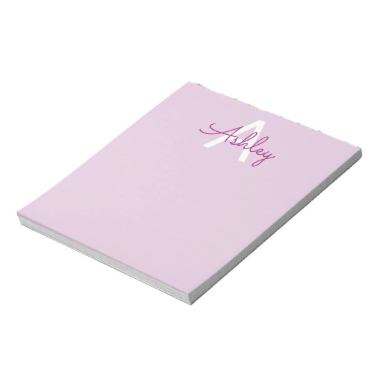Skriptname & Monogramm | Magenta & Helllila Notizblock (Rotiert)