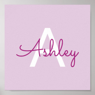 Skriptname & Monogramm Magenta & Helllila Poster