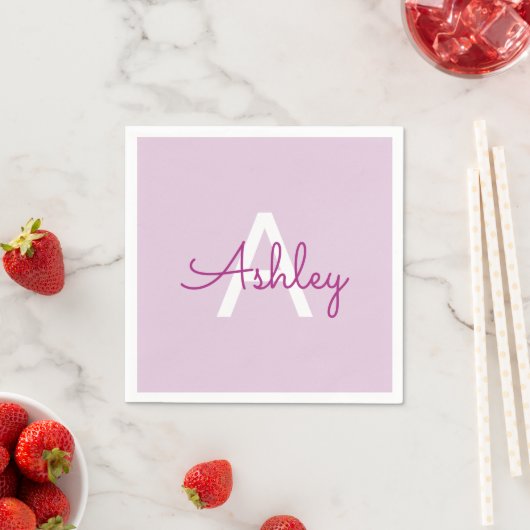 Skriptname & Monogramm | Magenta & Helllila Serviette (Beispiel)