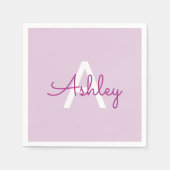 Skriptname & Monogramm | Magenta & Helllila Serviette (Vorderseite)