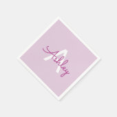 Skriptname & Monogramm | Magenta & Helllila Serviette (Ecke)