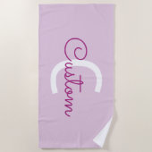 Skriptname & Monogramm | Magenta & Helllila Strandtuch (Vorderseite)