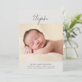 Skriptname Neutral Gray 1-Foto Geburt Ankündigung (Stehend Vorderseite)