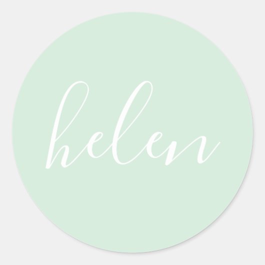 Skriptname Personalisiert Mint Green Elegant Runder Aufkleber (Vorderseite)