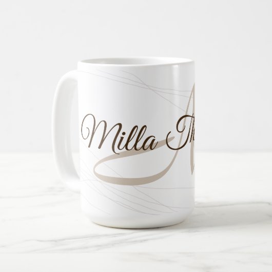 Skriptname und Anfangsbezeichnung (Monogramm) weiß Kaffeetasse (Vorderseite Links)