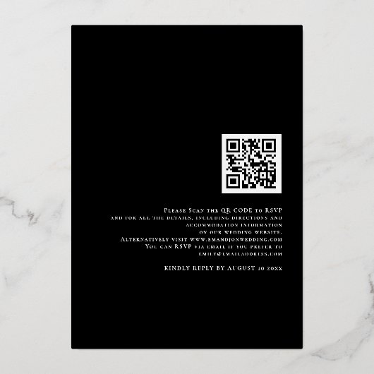 Skriptnamen QR Code Hochzeit Black Luxury Folieneinladung (Rückseite)