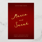 Skriptnamen | Rote und goldene Hochzeit Sichern Si Folieneinladung (Vorderseite)