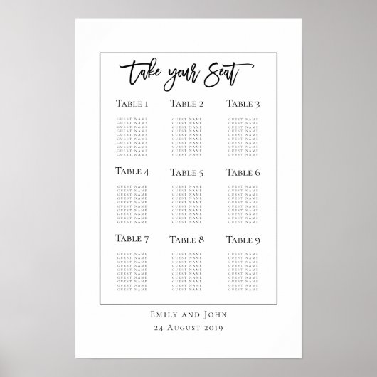 Skriptschwarze Typografie/Grenzsitzplan Poster (Vorne)