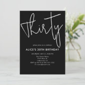 Skriptsignatur 30 Geburtstag schwarz Einladung (Stehend Vorderseite)