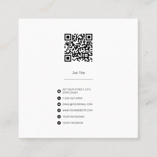 Skriptsignatur Beruflicher Minimalistischer QR-Cod Quadratische Visitenkarte (Rückseite)