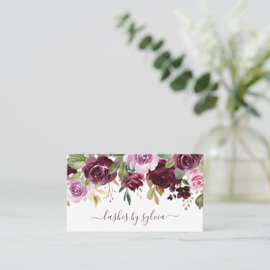 Skriptsignatur Elegantes Lila Aquarellfarben Visitenkarte (Stehend Vorderseite)