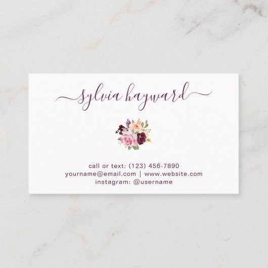 Skriptsignatur Elegantes Lila Aquarellfarben Visitenkarte (Rückseite)