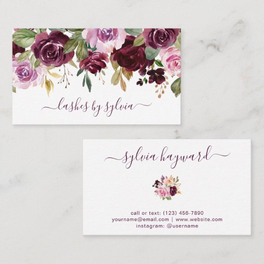Skriptsignatur Elegantes Lila Aquarellfarben Visitenkarte (Vorne/Hinten)