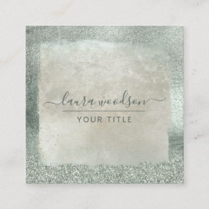 Skriptsignatur für moderne Sage Green Glitzer Quadratische Visitenkarte