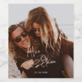 Skriptsignatur Herz-Foto Hochzeit Weinetikett (Einzelnes Label)