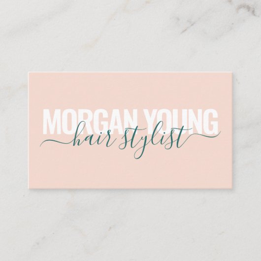Skriptsignatur, moderner pfirsichgrüner Haarstylis Visitenkarte (Vorderseite)