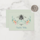 Skriptsignatur Personalisierte Biene Blumengrün Mitteilungskarte (Vorderseite/Rückseite Beispiel)
