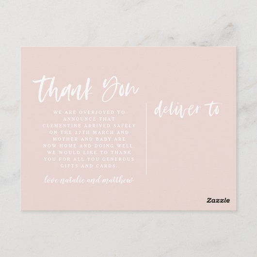 Skripttext Dank Geburtsankündigung Postkarte (Rückseite)