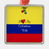 Skripttext: "I Liebe My Colombian Ehefrau Silbernes Ornament (Vorne)
