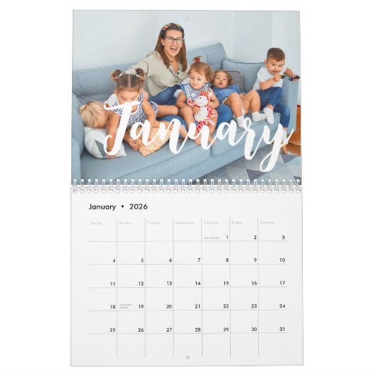 Skripttext mit einfacher Foto-Rasterfamilie Kalender (Jan 2026)