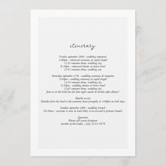 Skripttypografie-Hochzeitsprogramm Programm (Rückseite)