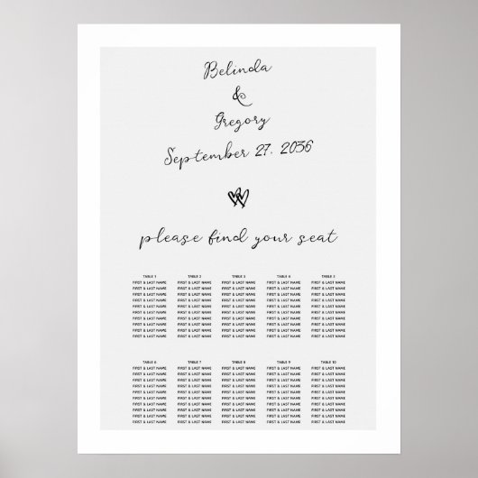 Skripttypografie Hochzeitstabelle Poster (Vorne)