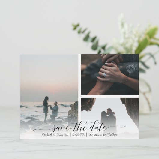 Skripttypografie Save the Date 4 FotoCollage (Stehend Vorderseite)