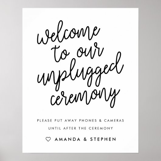Skripttypografie Unplugged Wedding Ceremony Sign Poster (Vorne)