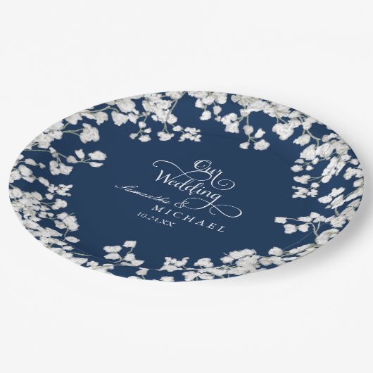 Skripttypografie Unser Hochzeitsstift Rustikal Pappteller (Schrägansicht)