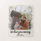Skripttypografie Wir Liebe Mama Blumenrahmen Foto Puzzle (Vertikal)