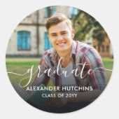 Skriptüberlagerung für Graduate Foto Runder Aufkleber (Vorderseite)