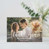 Skriptüberlagerung von Herz und Foto Dankeskarte (Stehend Vorderseite)