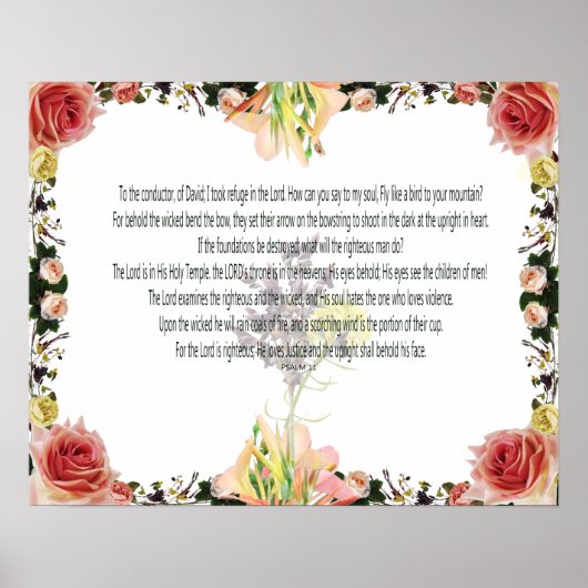 Skripture, Psalm 11, Colorful Flower Poster (Vorne)