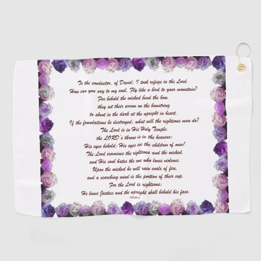 Skripture, Psalm 11, Purple Roses Golfhandtuch (Horizontal)