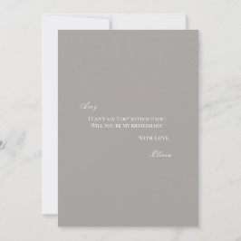 Skriptweiße und graue Bridesmaid-Vorschlagskarte Save The Date