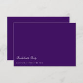 Skriptweiße und Lila Junggeselinnen-Abschied-Karte Einladung (Vorne/Hinten)