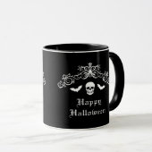 Skull and Bats Gothic Happy Halloween Black Tasse (VorderseiteRechts)