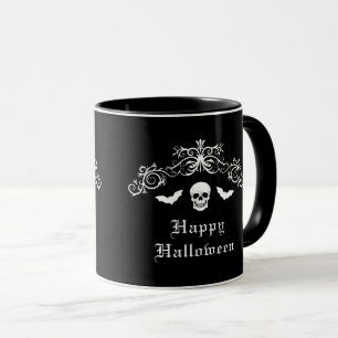 Skull and Bats Gothic Happy Halloween Black Tasse