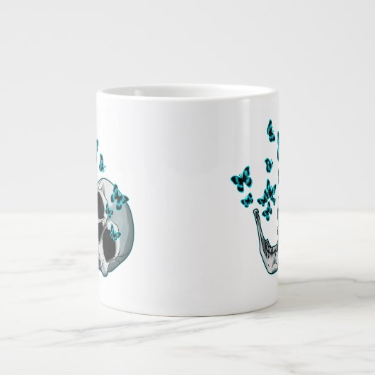 Skull and Blue Butterflies Mug Jumbo-Tasse (Vorderseite)