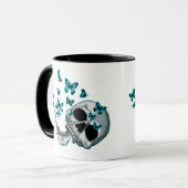 Skull and Blue Butterflies Mug Tasse (Vorderseite Links)