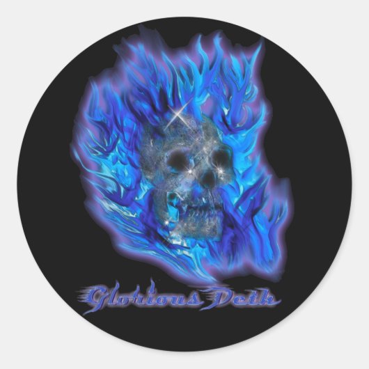 Skull and Blue Flames Spooky Art Stickers (Vorderseite)