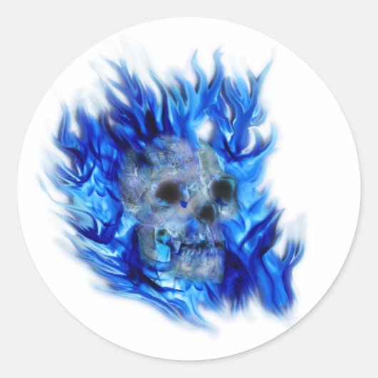 Skull and Blue Flames Spooky Art Stickers (Vorderseite)