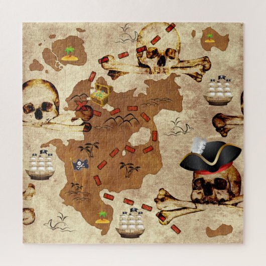 Skull and Bones Pirate Schatzinsel Karte Puzzle (Vertikal)