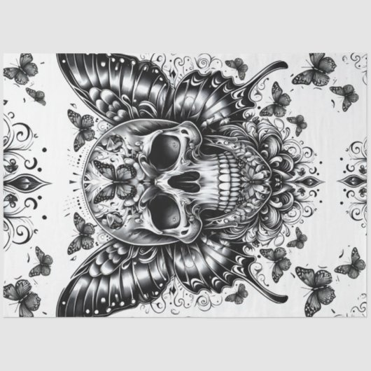 Skull and Butterflies Schnitt Paper Seidenpapier (Vorderseite)