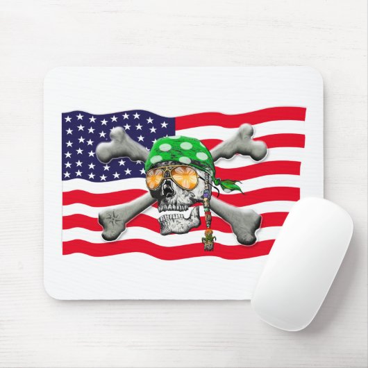 Skull and Cross Bones USA Pirate Mousepad (Mit Mouse)