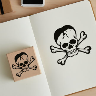 Skull and Crossbones Jolly Roger Wooden Art Stamp Gummistempel