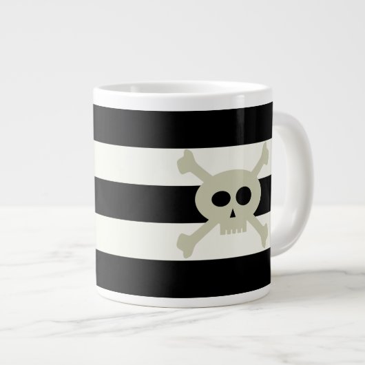 Skull and Crossbones Pirate Black Stripes Funny Jumbo-Tasse (Vorderseite Rechts)